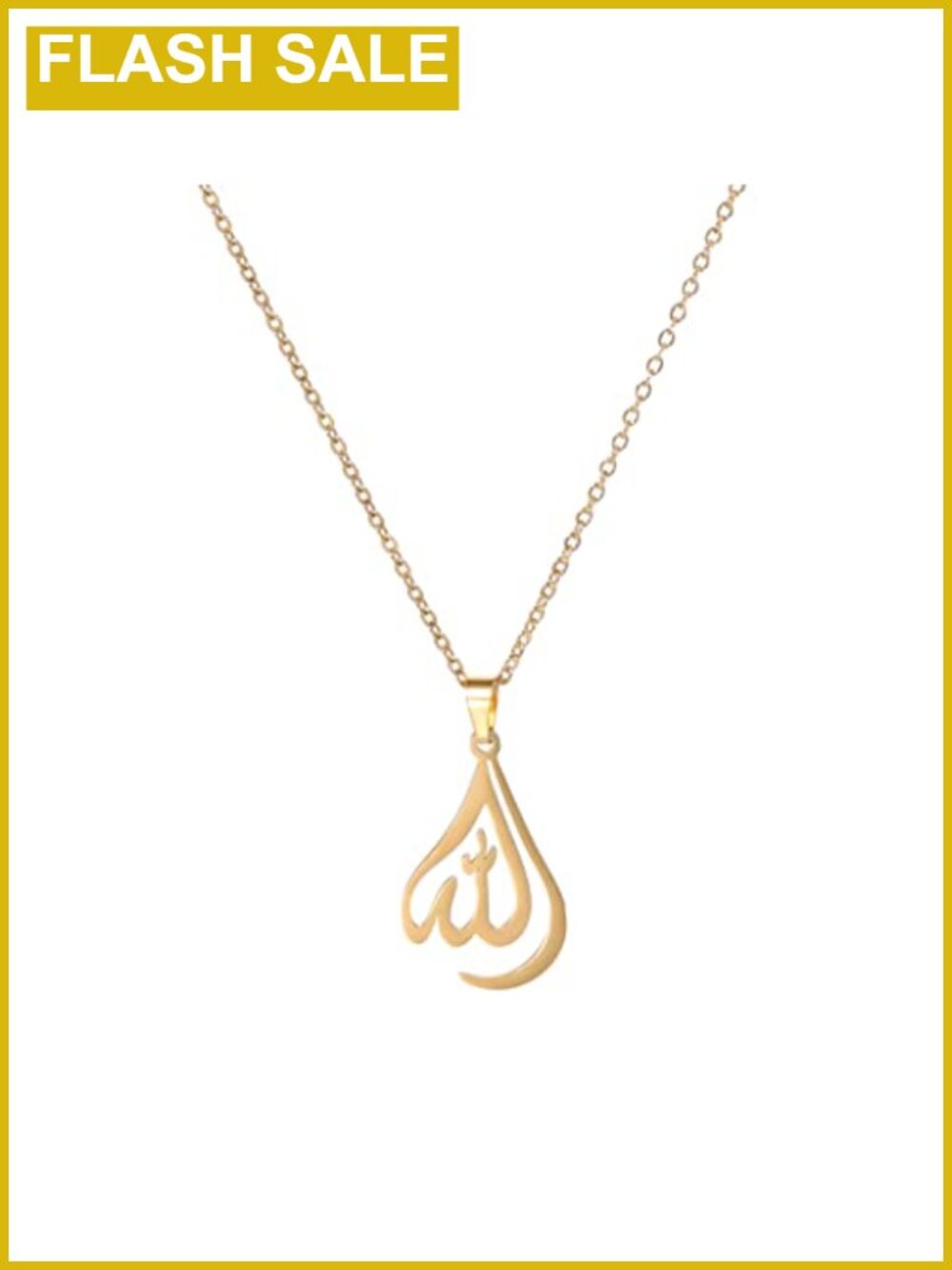 Stainless Steel Allah Pendant Necklace Layered Water Drop Heart Islamic Jewelry
